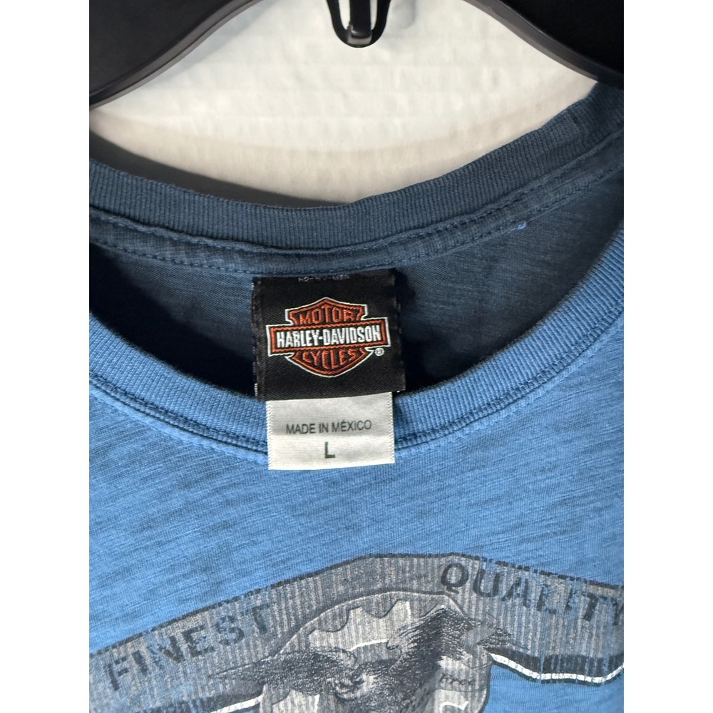 Harley-Davidson Mens Large Blue Slub Graphic Tee Smokin Winston-Salem NC Biker - Picture 3 of 3